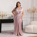Luxury Pink Pleats Side-Slit Evening Dress SF623