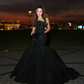 Luxury Black Strapless Ruffled Mermaid Evening Dress SF595