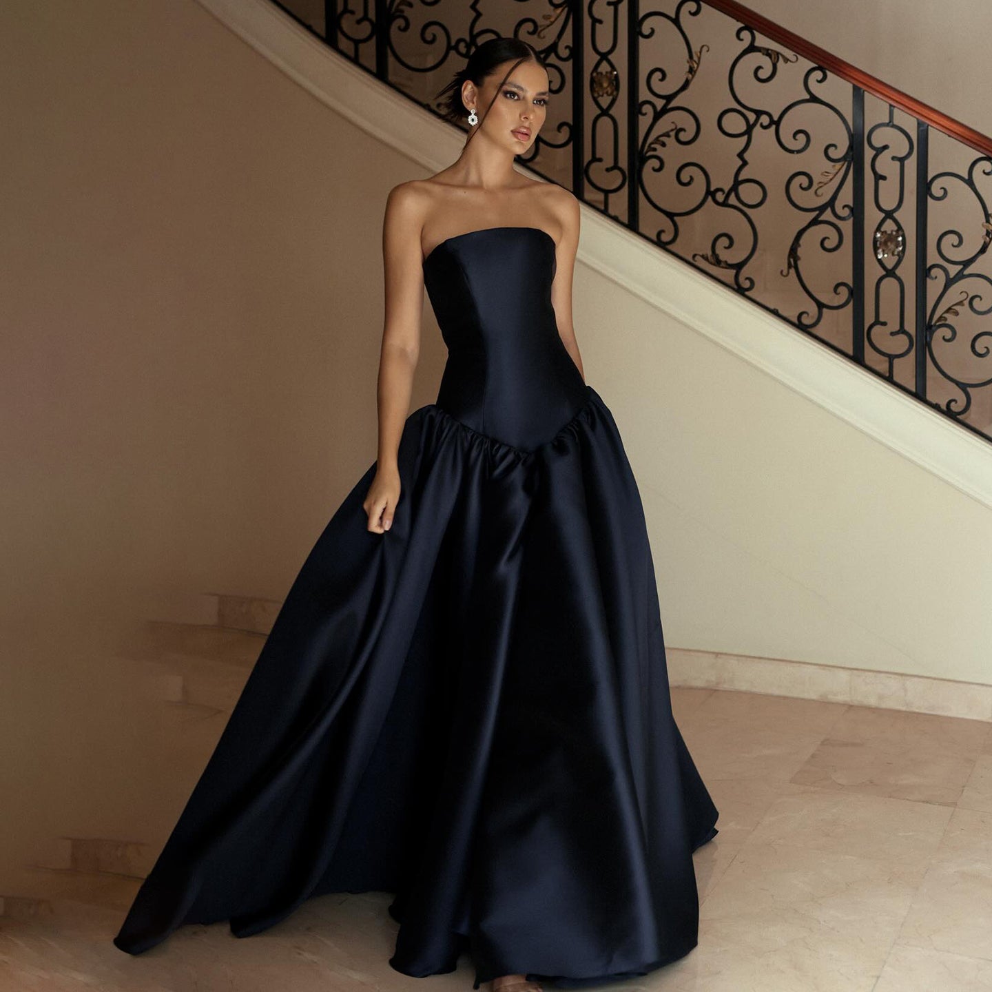 Elegant Strapless Dark Navy A-Line Evening Dress SF480