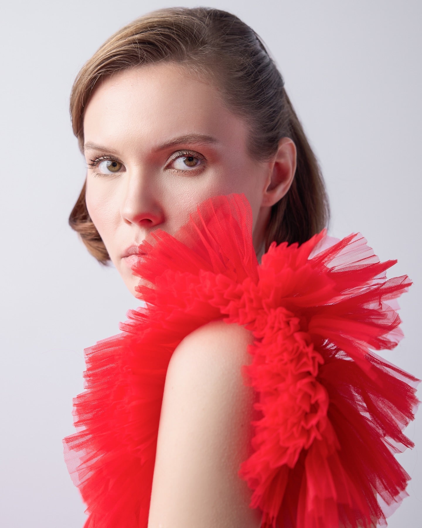 Luxury Red Ruffled Train Mermaid Evening Dress SF512
