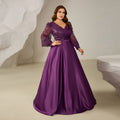 Luxury Purple Sequin Long-Sleeve Evening Dress SF613