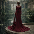 Sophisticated Wine Red Long Sleeve Ruched Evening Dress with Cap Sleeve SF225