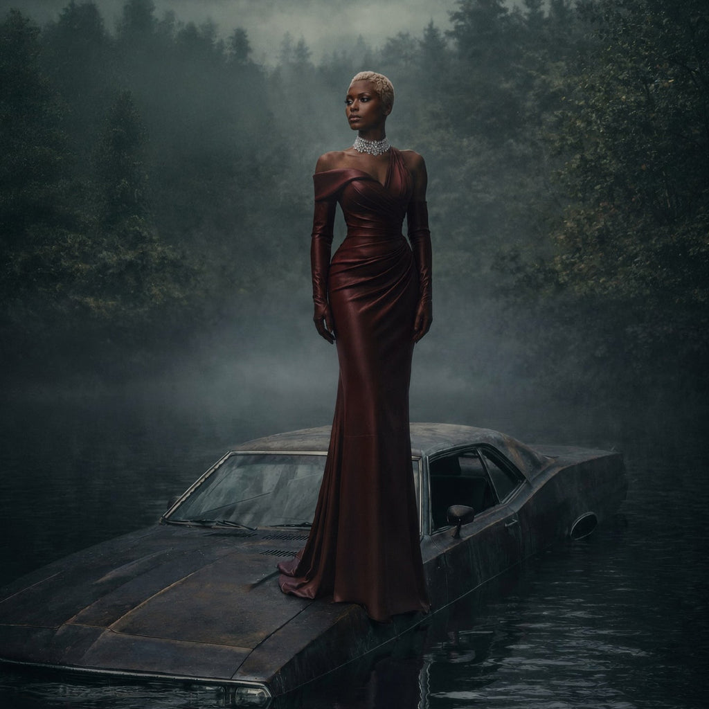 Edgy Burgundy Satin Silk Asymmetry Neck Mermaid Evening Dress SF227