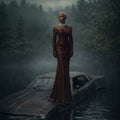 Edgy Burgundy Satin Silk Asymmetry Neck Mermaid Evening Dress SF227