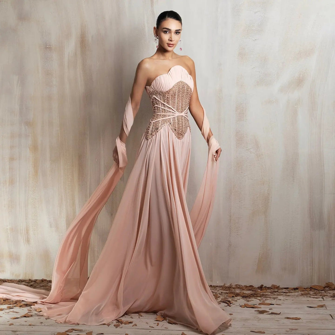 Glamorous Pink Intricate Rhinestone Corset Ruched Tube Wedding Guest Evening Dress SS532