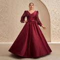 Luxury Burgundy Long-Sleeve Sequin A-Line Evening Dress SF621