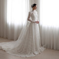 Luxury High-Neck Long-Sleeve Lace Wedding Dress with Veil SW535