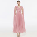 Romantic Pink Ruffles Evening Dress with Cape Sleeves SF421