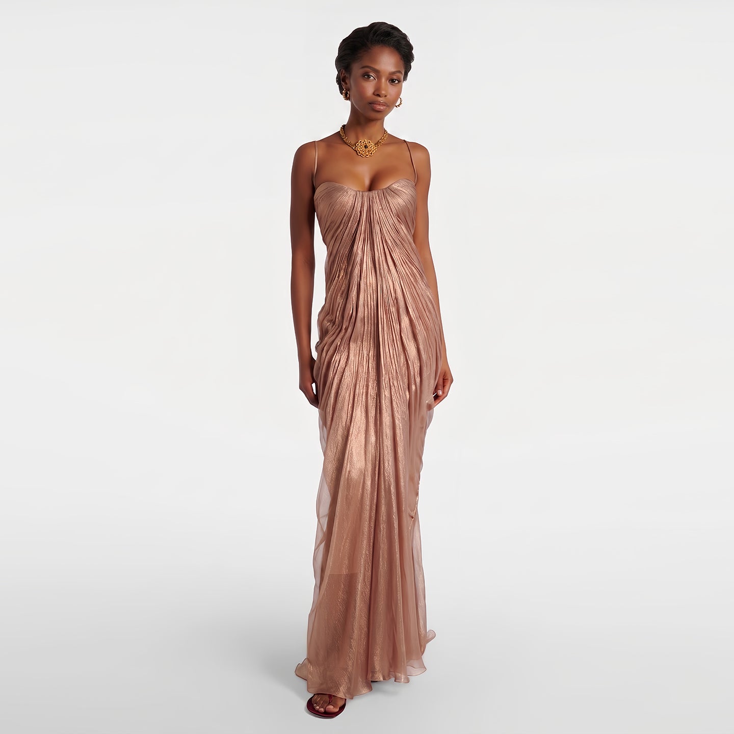 Glamorous Brown Spaghetti Strap Pleated Evening Dress SF194