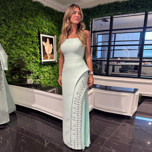 Luxury Mint Green Crystal Embellished Evening Dress XD022