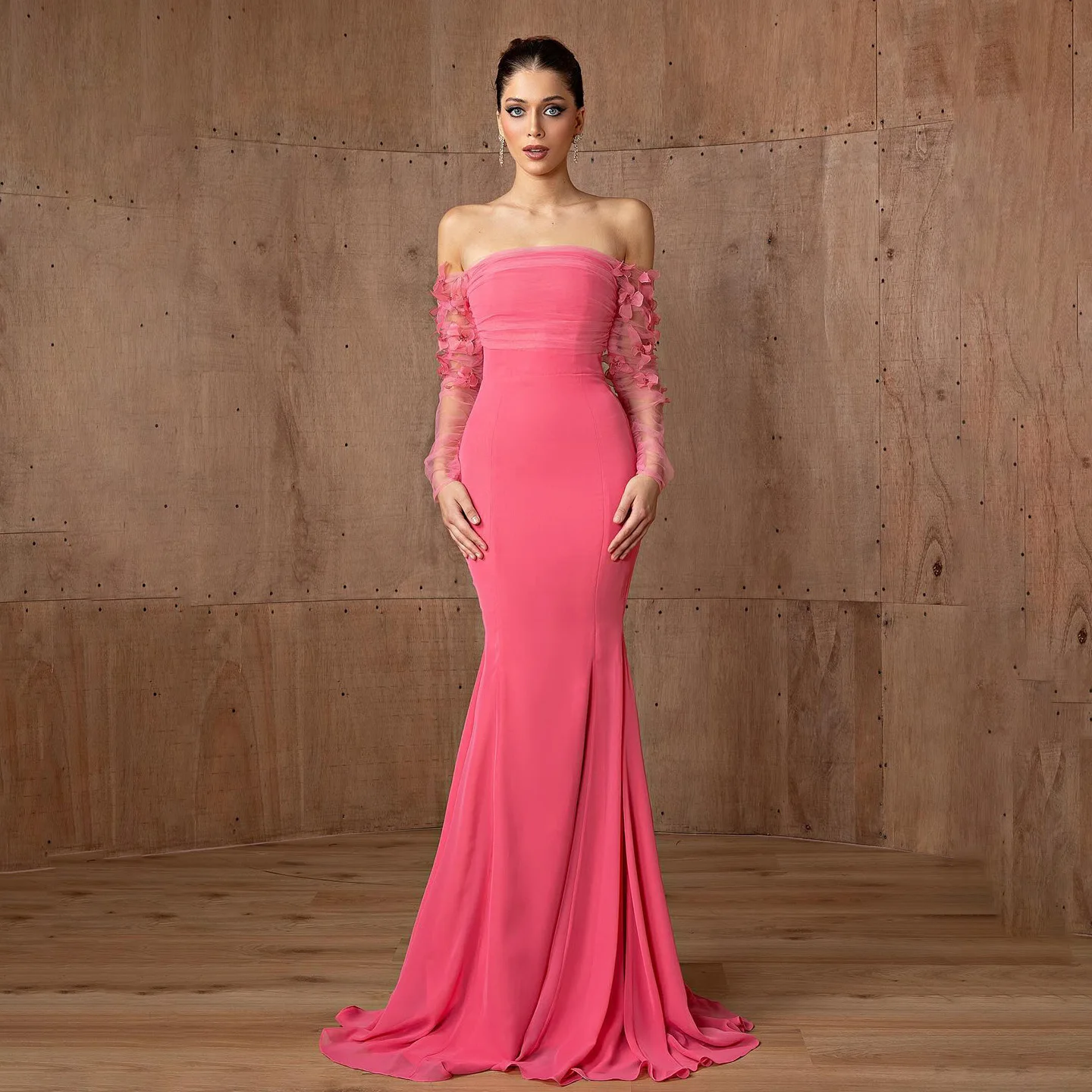 Luxury Pink Strapless 3D Embellished Evening Dress SF375