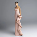 Luxury Blush Pink Beaded Ruffled Fitted Mermaid Evening Dress SF453