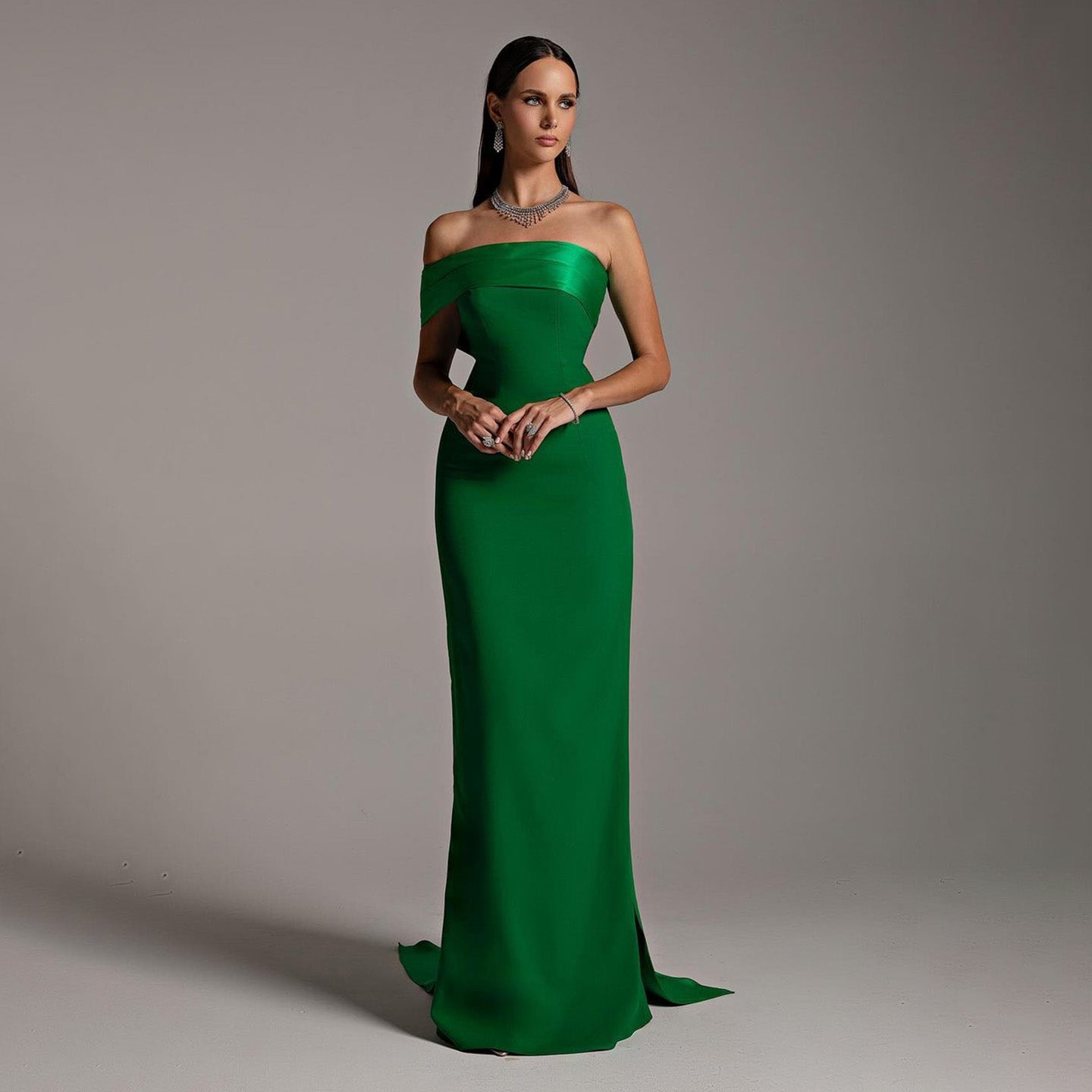 Elegant One Shoulder Green Sheath Evening Dress SF343