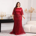 Glamorous Wine Red Sequin Beaded Half-Sleeve Evening Dress SF628