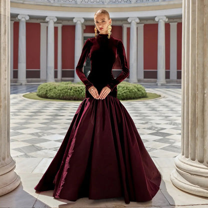 Luxury Burgundy Ruffles Ball Gown Evening Dress SF441