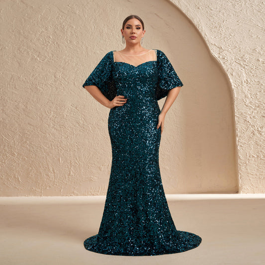 Sparkly Emerald Green Sequin Fitted Evening Dress SF618