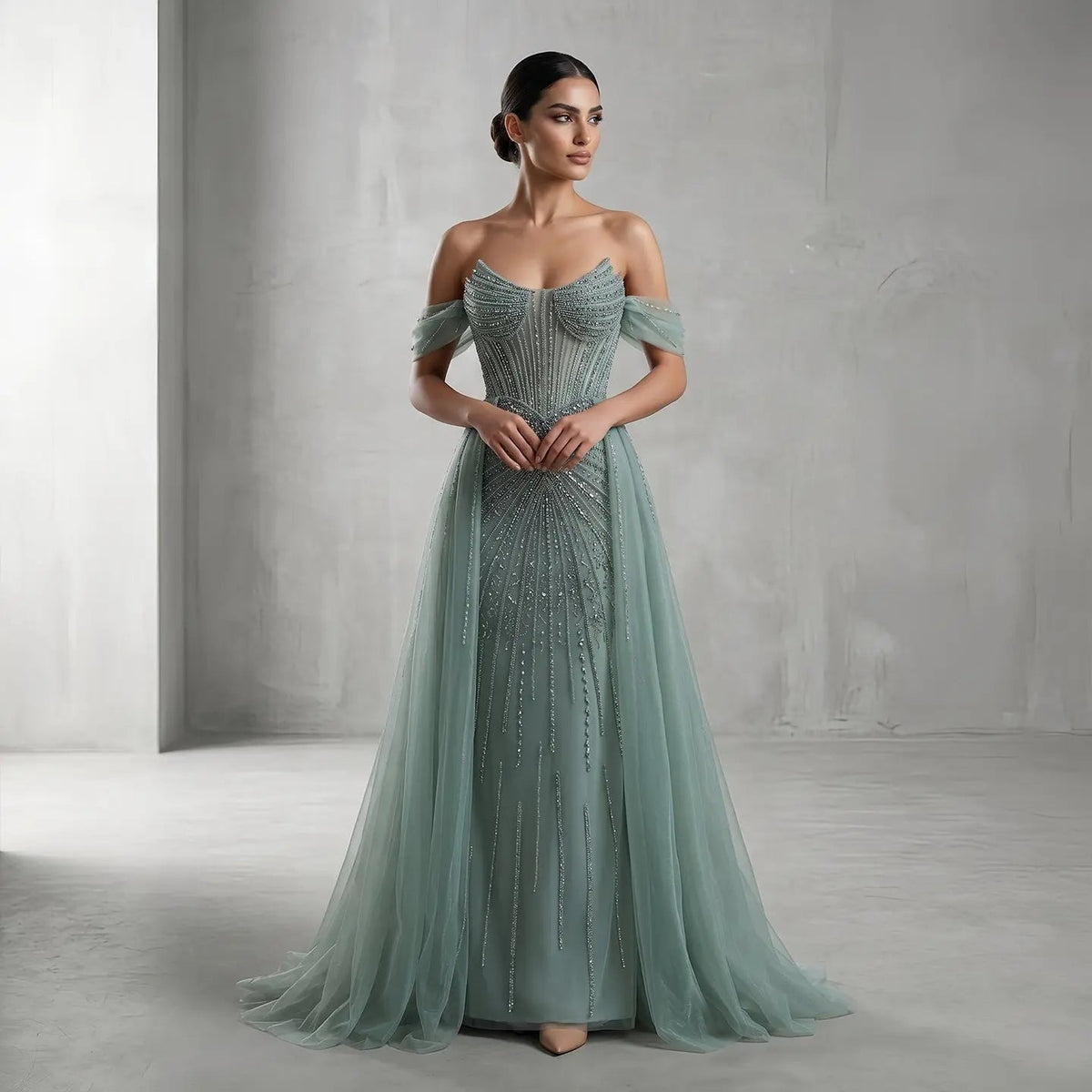 Glamorous Pink Off-the-Shoulder Beaded Crystal Corset Evening Dress SS120