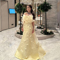 Elegant Yellow Off-the-Shoulder 3D Floral Evening Dress SS505