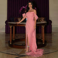 Elegant Pink Off-Shoulder Evening Dress with Overskirt SF325