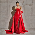 Luxury Red Sequin Mermaid Back-Slit Evening Dress with Cape SF436