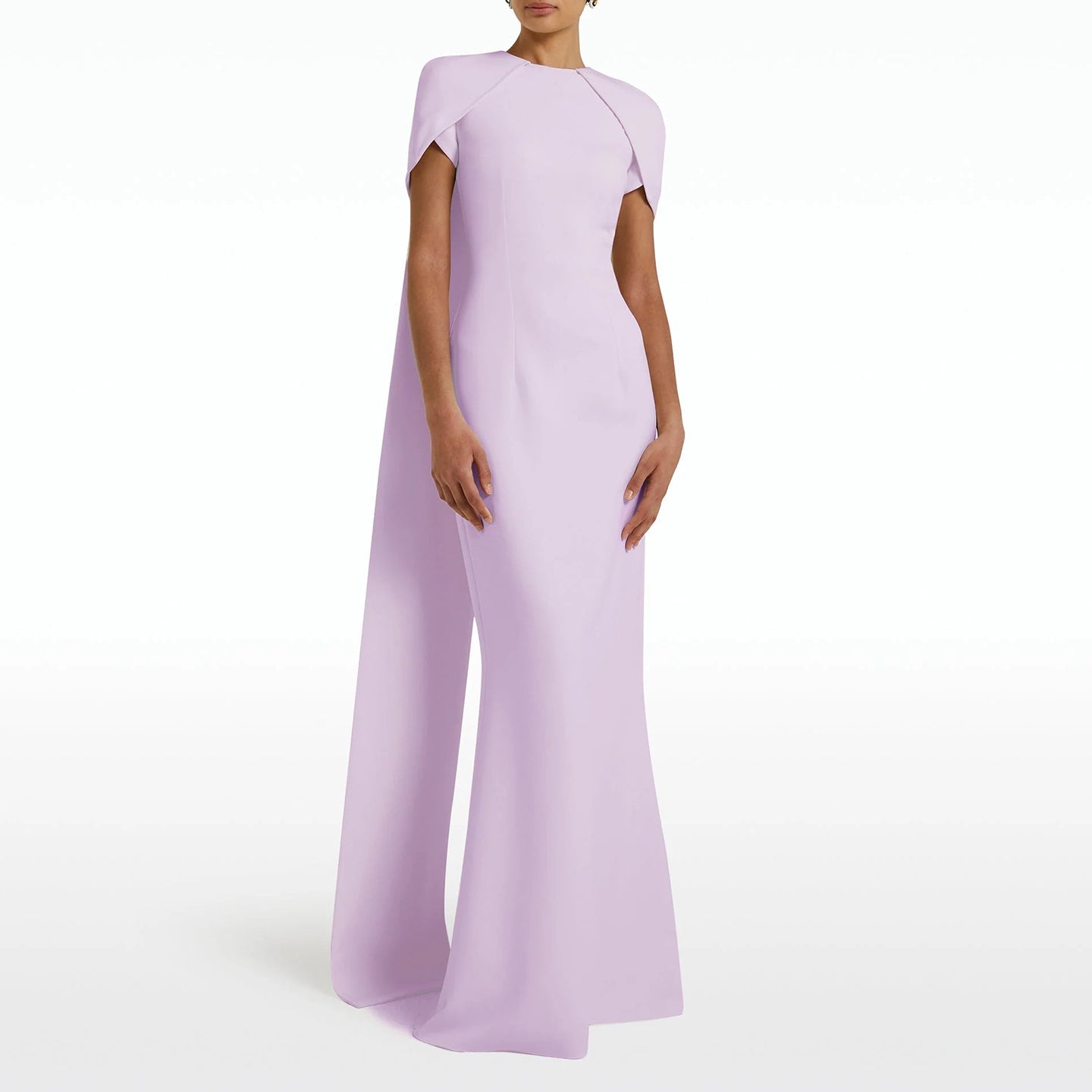 Elegant Pink O-Neck Mermaid Evening Dress with Cape Sleeves SF033