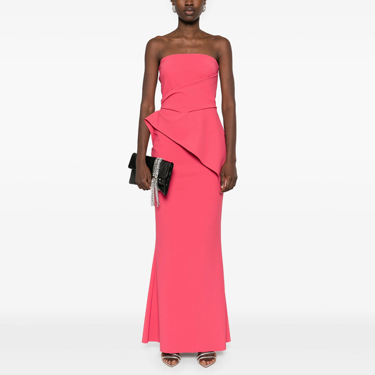 Elegant Coral Pink Strapless Evening Dress with Pleats SF213