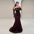 Elegant Strapless Brown Mermaid Satin Evening Dress SF159