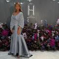 Luxury Gray Off Shoulder Evening Gown with Sparkly Shawl SF396