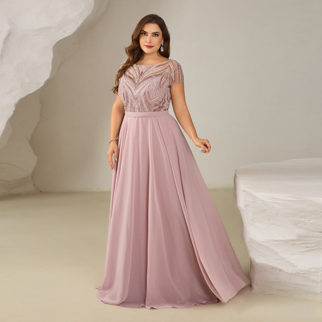 Glamorous Pink V-Neck Floor-Length Evening Dress SF601