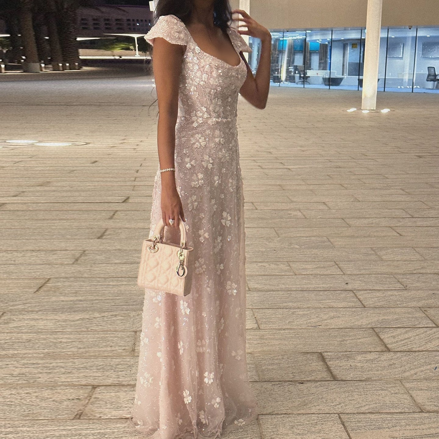 Chic Pink Floral Open Back Evening Dress SS602
