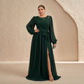 Luxury Emerald Green Sequin Evening Dress with Bow SF607