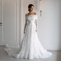 Elegant Off Shoulder Printed A-Line Lace Wedding Dress SW527
