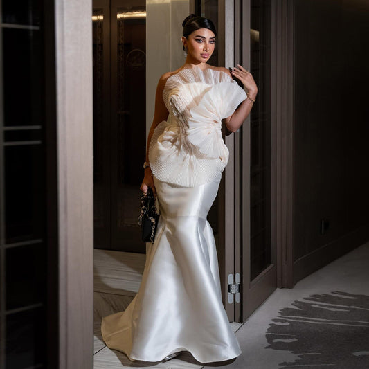 Luxury Light Pink Strapless Mermaid Satin Evening Dress SF258