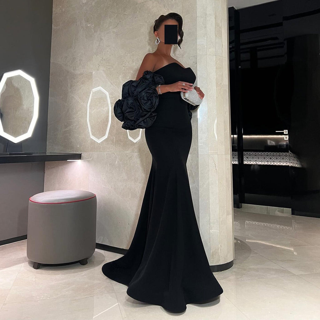 Elegant 3D Floral Black Mermaid Evening Dress SF115