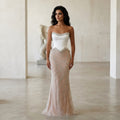 Chic White Crystal Beaded Wave Pattern Mermaid Evening Dress SS790