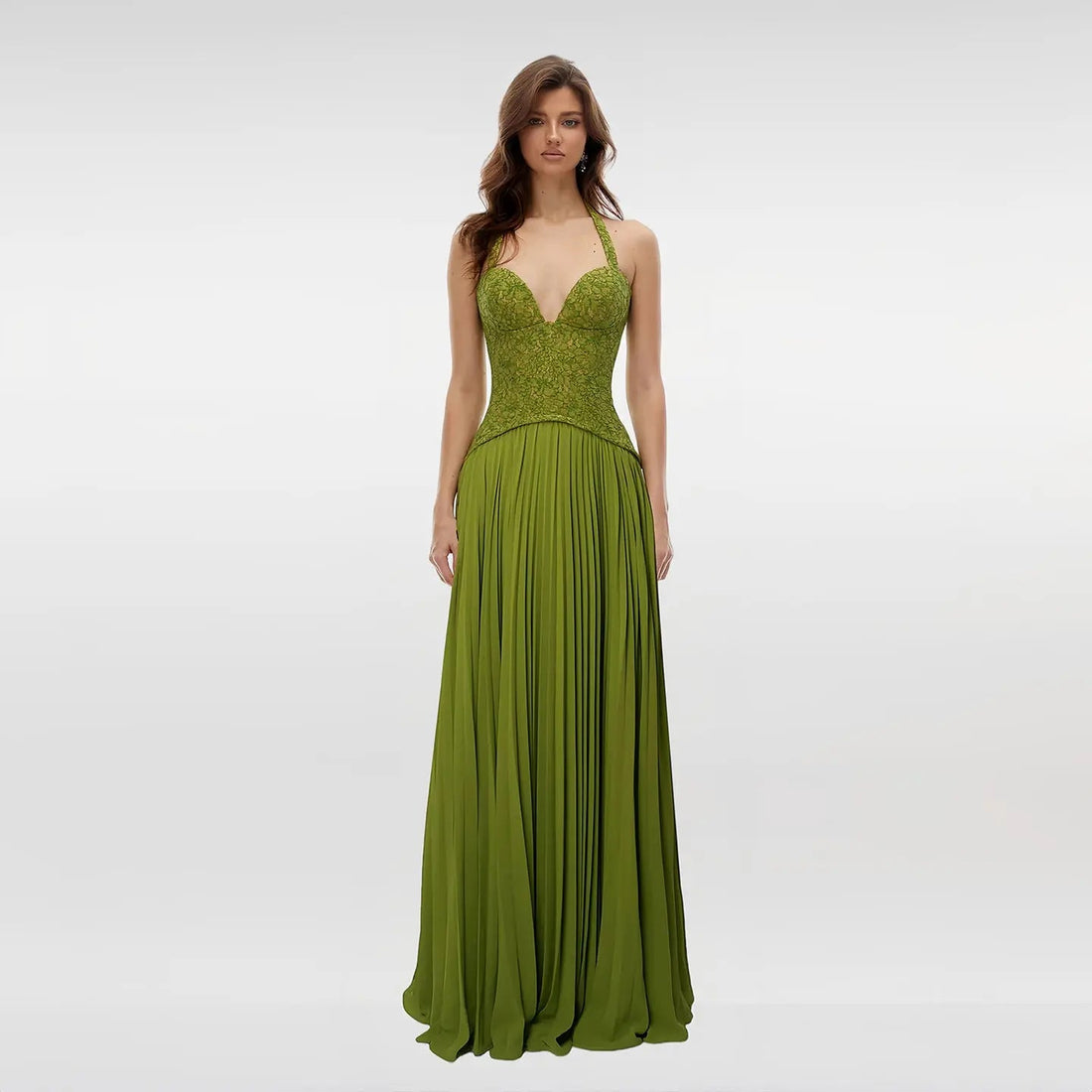 Luxury Green Halter Evening Dress with Lace Corset Bodice SF419