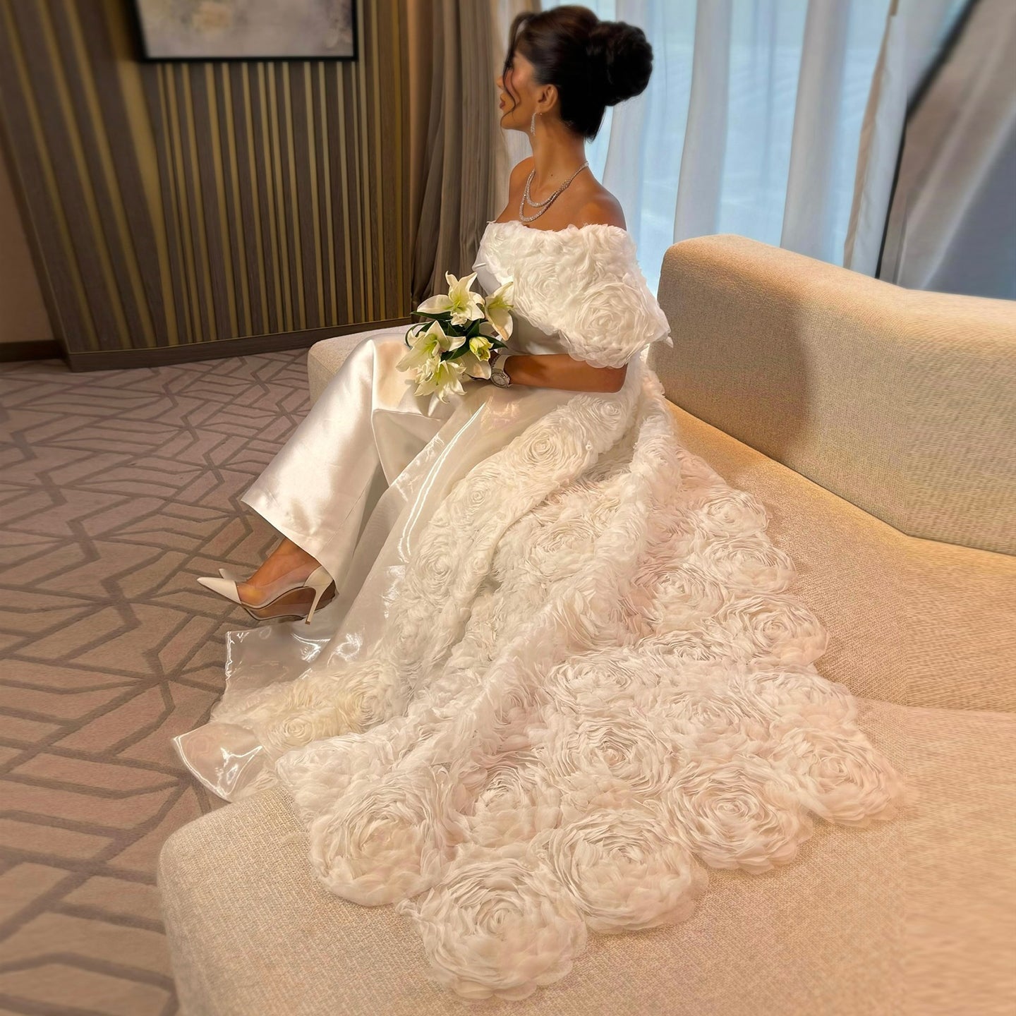 Elegant 3D Floral White One Shoulder Evening Dress  SF285