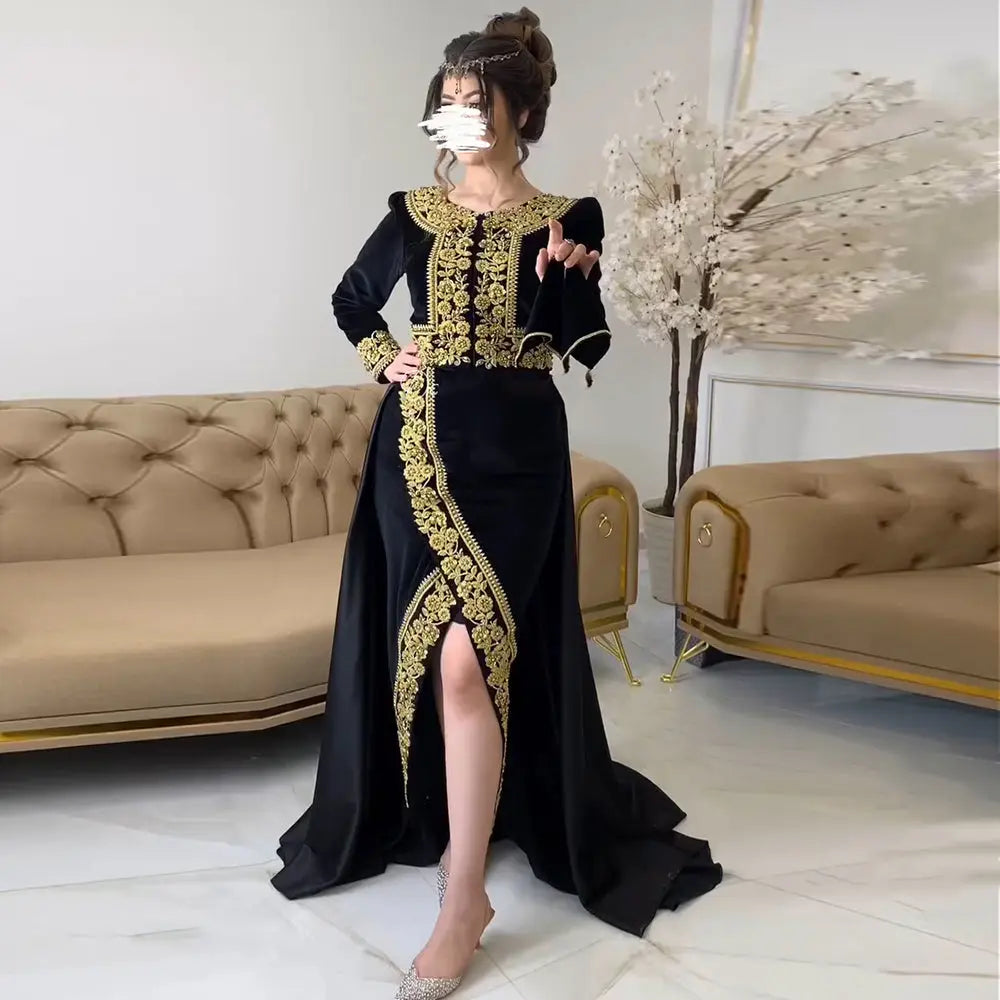 Elegant Black Crystal Two Pieces Evening Dress with Slit SS458