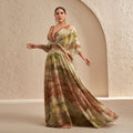 Luxury Multicolored Ruffled Evening Dress with Sheer Sleeves SF629