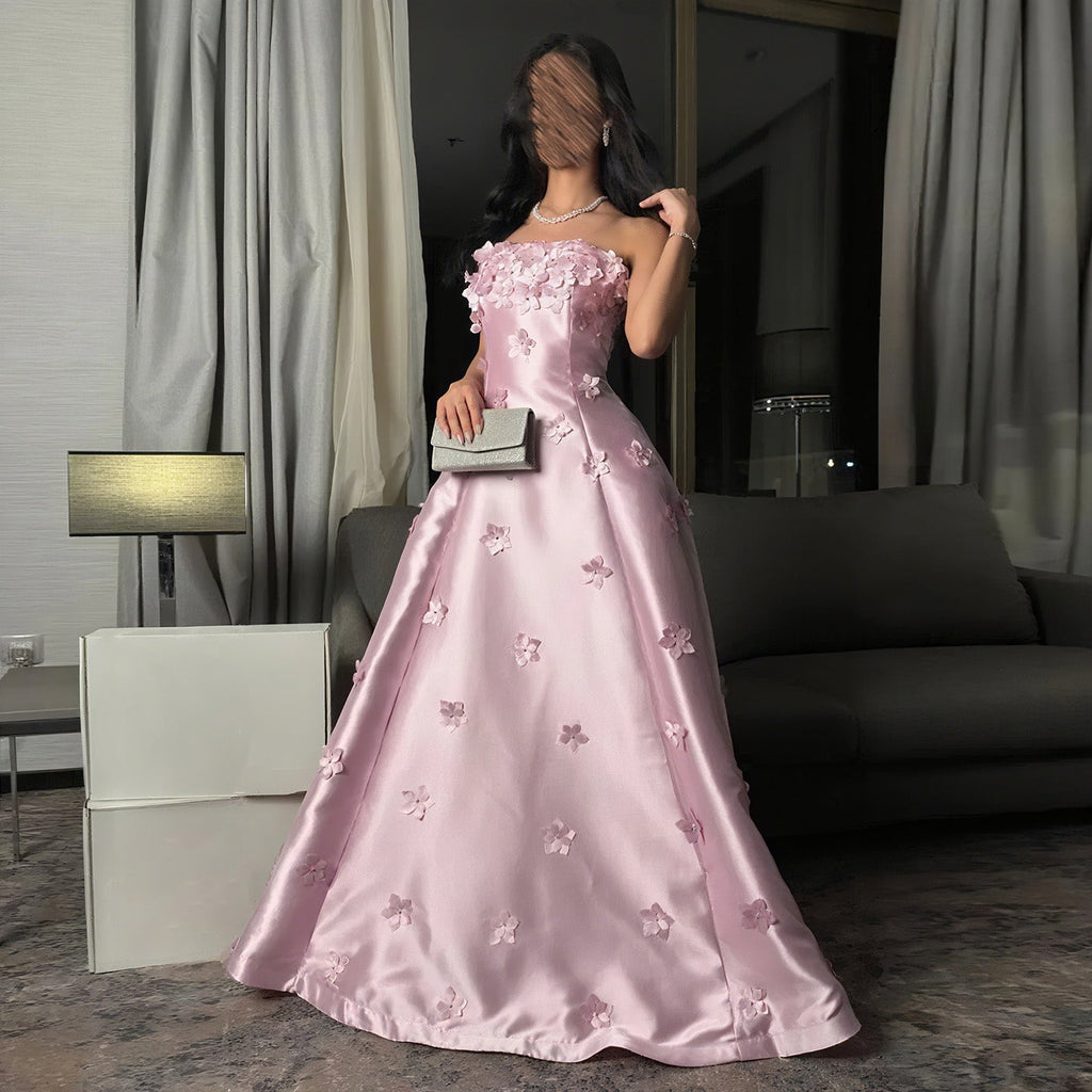 Luxury 3D flowers Pink Beaded Evening Dress SF278