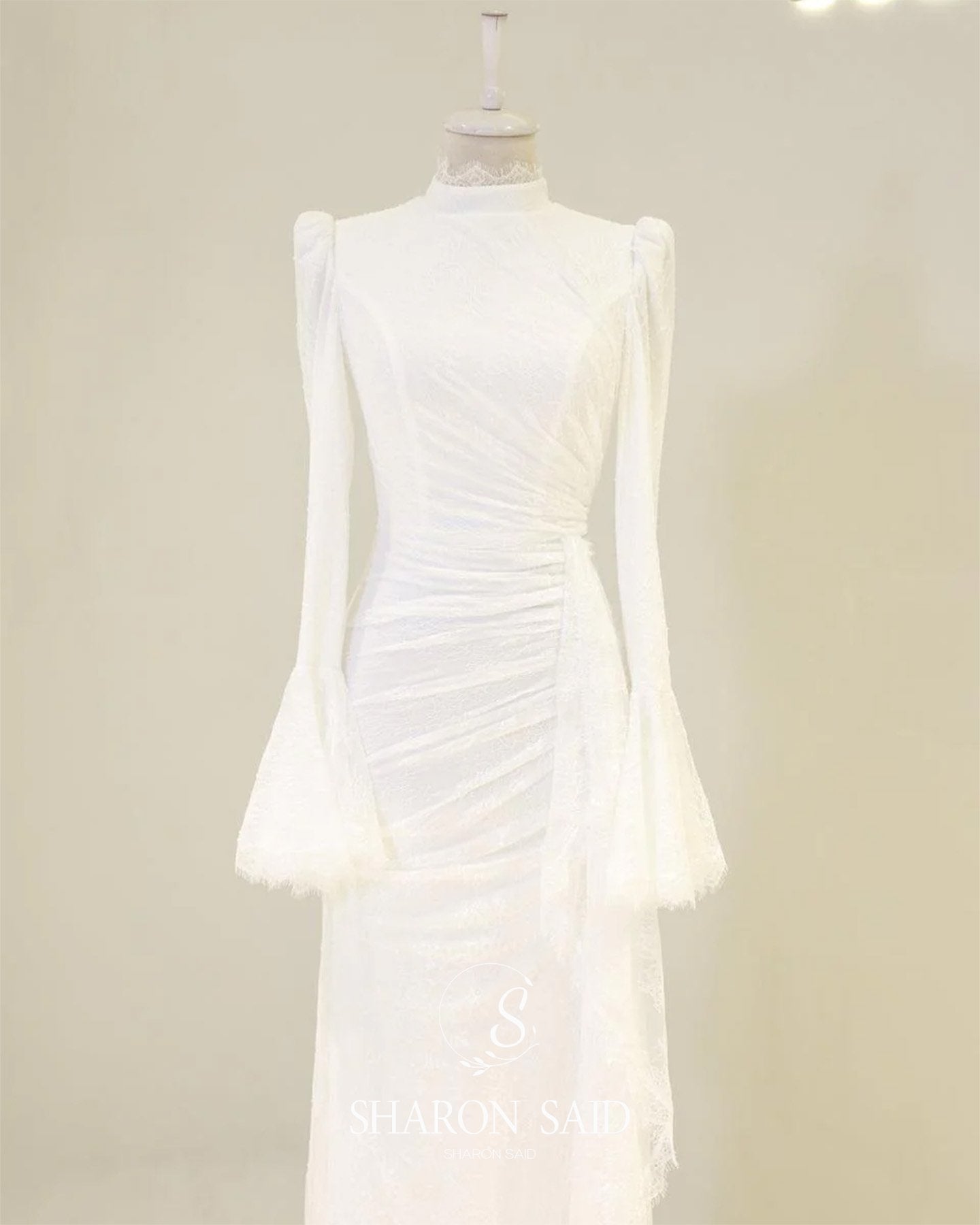Elegant High Neck Long Sleeves Lace Evening Dress SF484