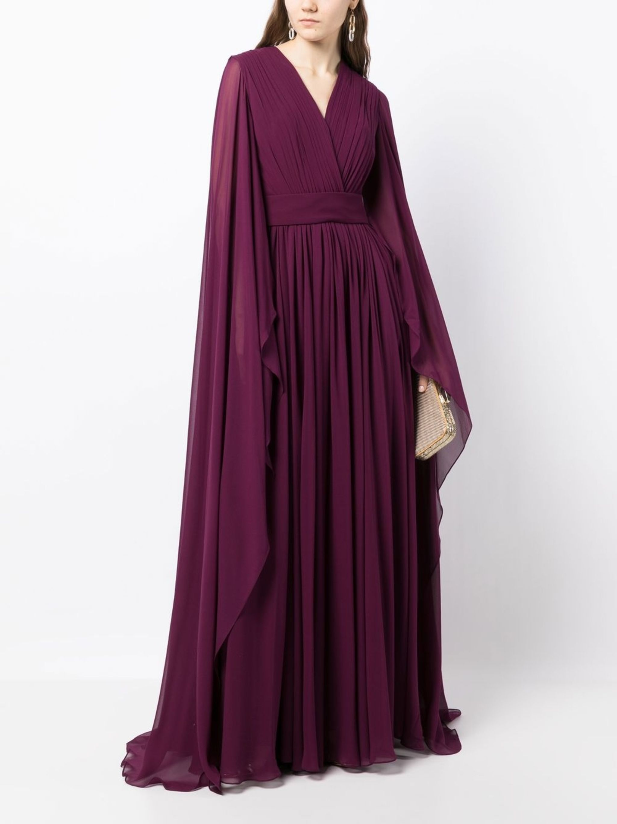 Elegant V-Neck Burgundy A-Line Evening Dress with Cape SF455