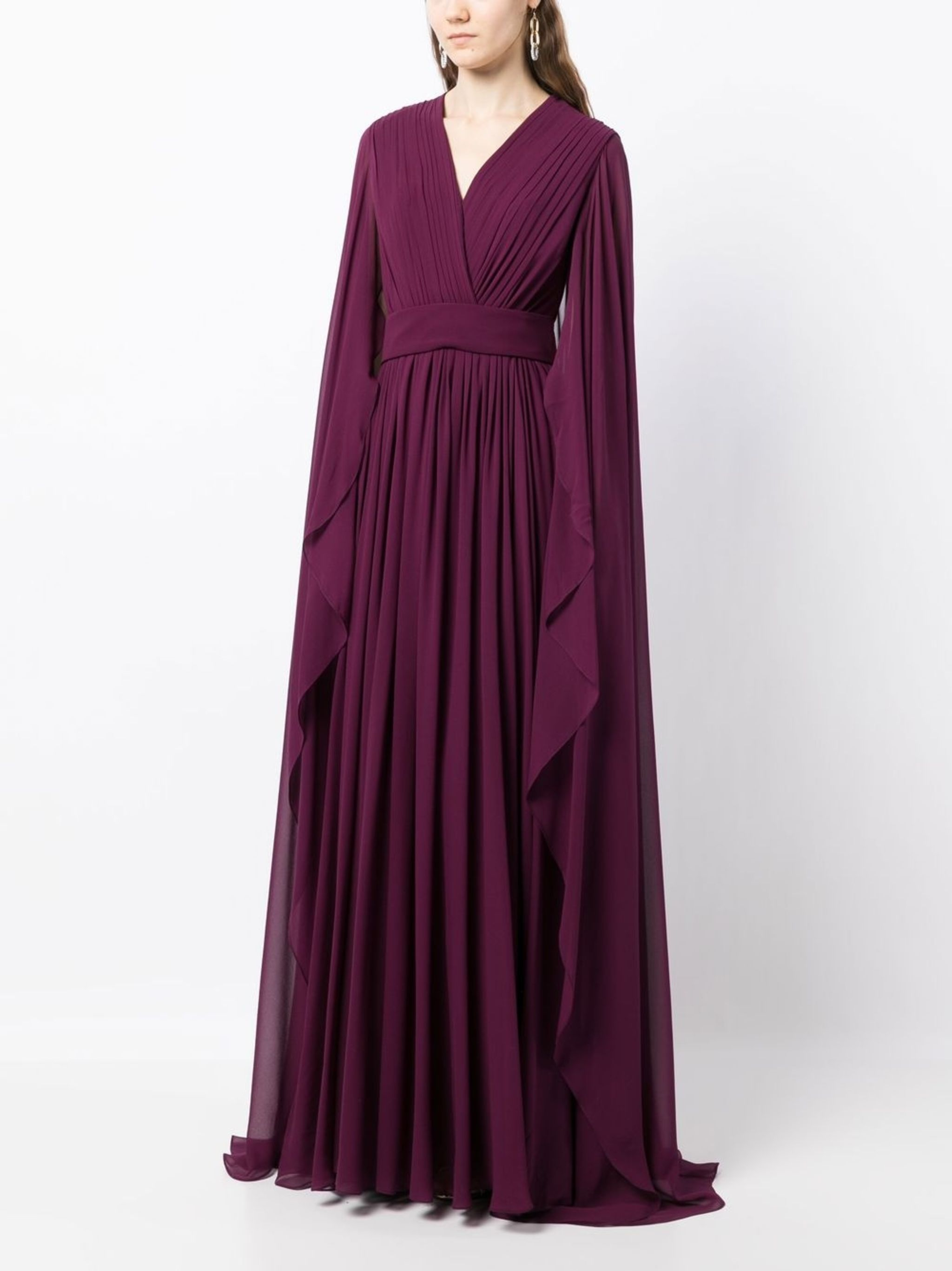 Elegant V-Neck Burgundy A-Line Evening Dress with Cape SF455
