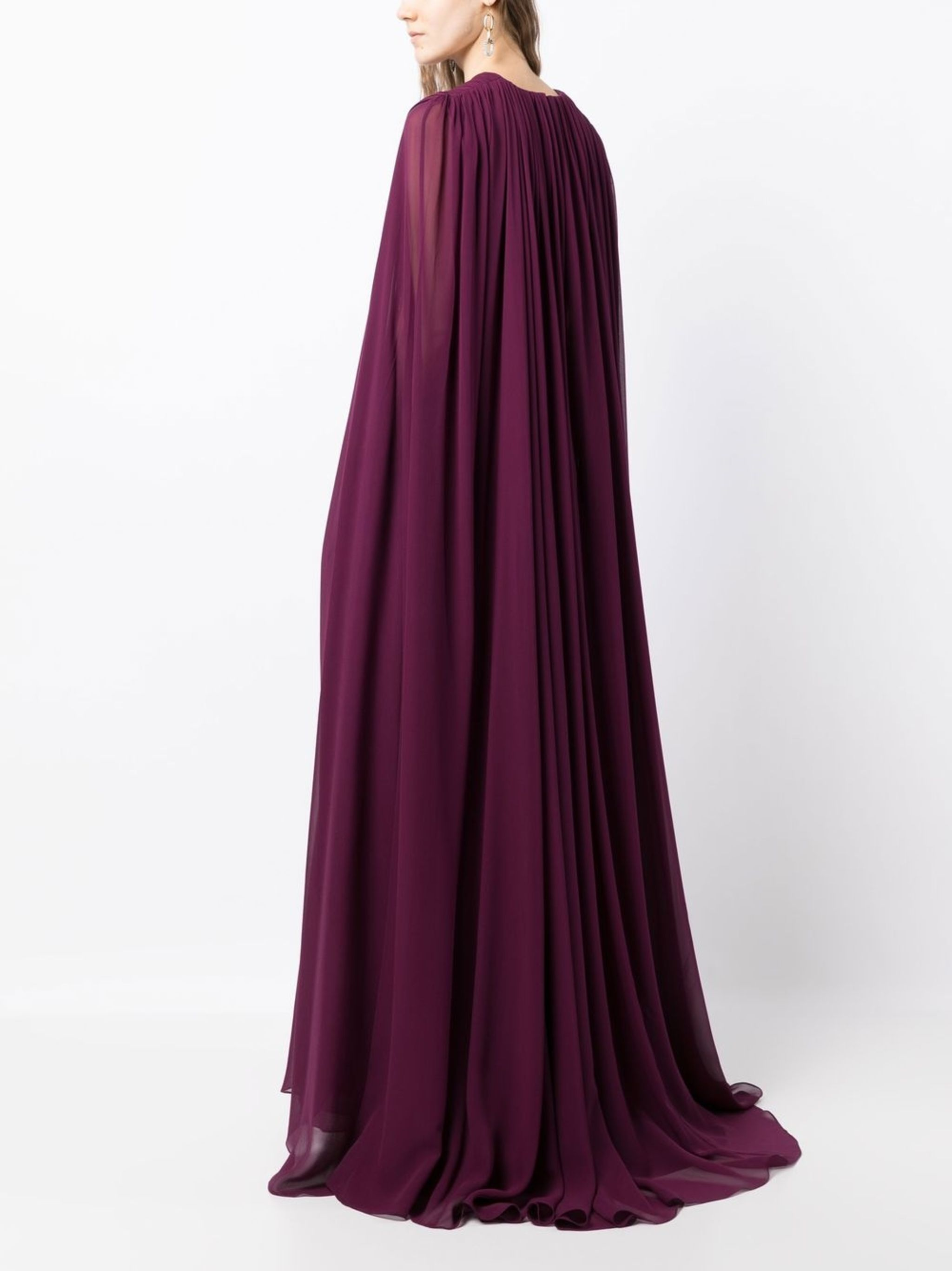 Elegant V-Neck Burgundy A-Line Evening Dress with Cape SF455