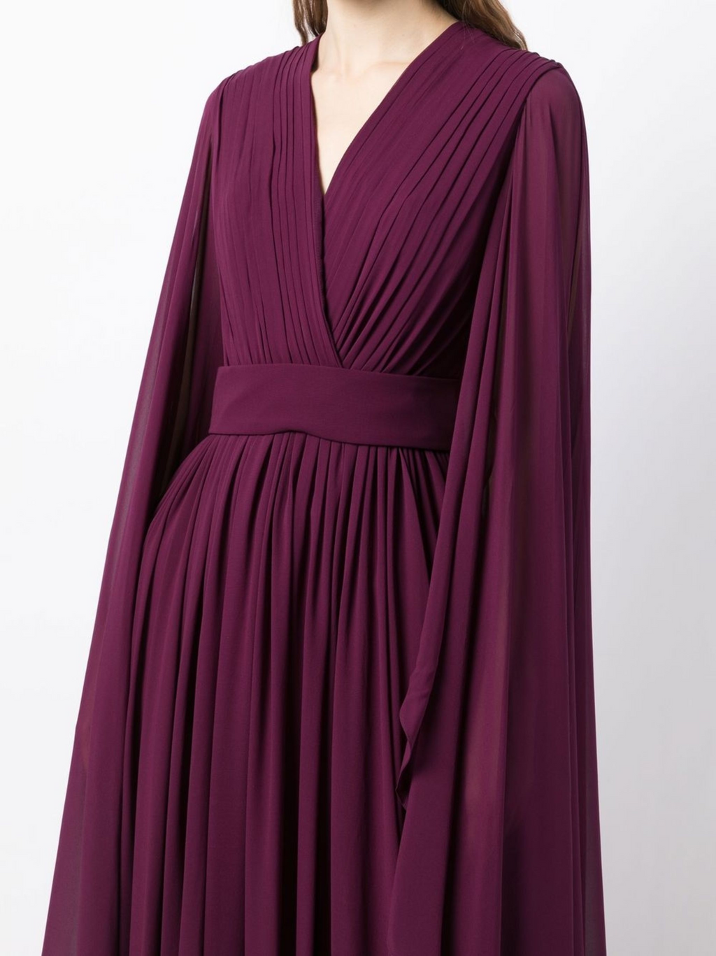 Elegant V-Neck Burgundy A-Line Evening Dress with Cape SF455