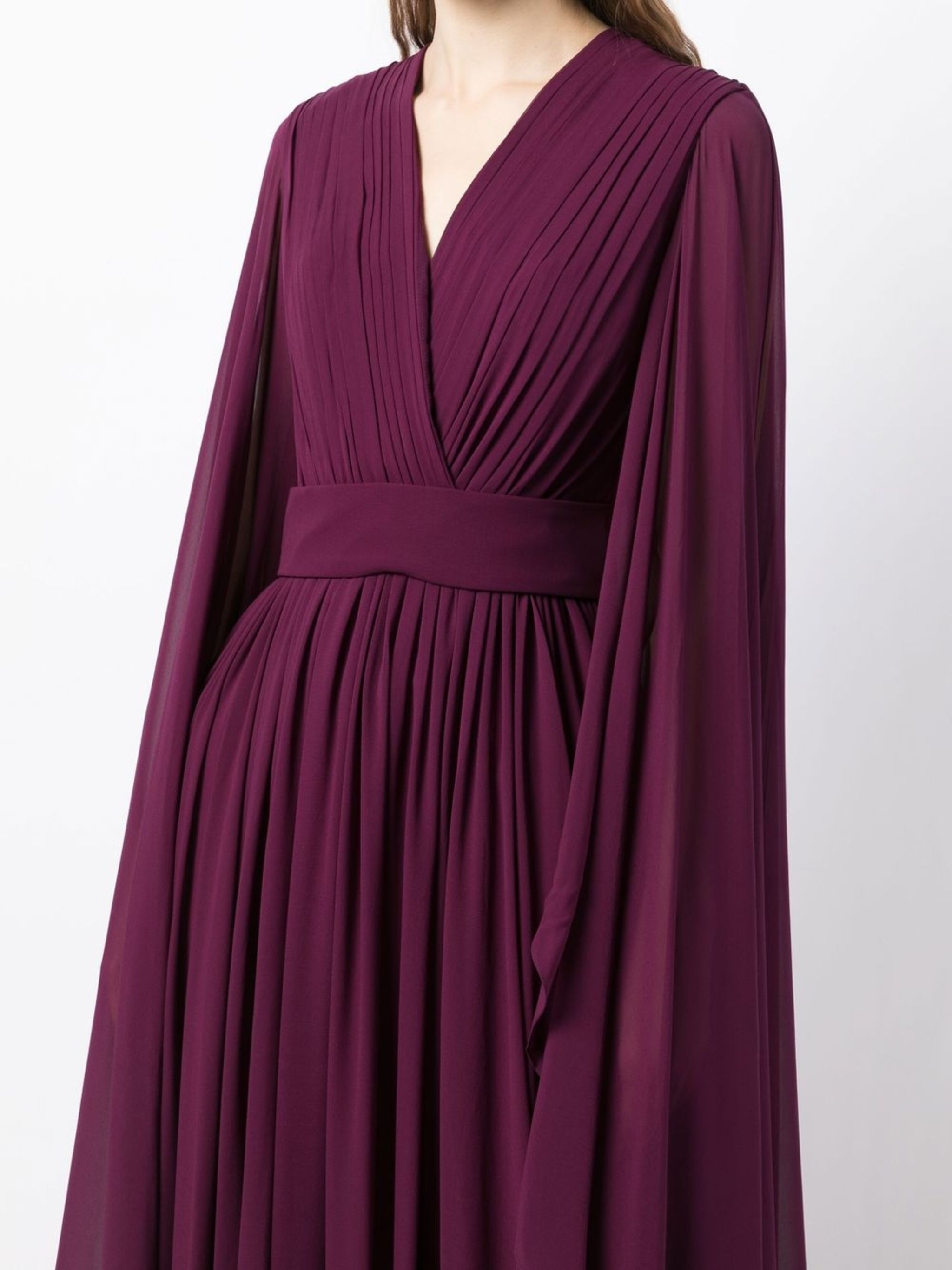 Elegant V-Neck Burgundy A-Line Evening Dress with Cape SF455