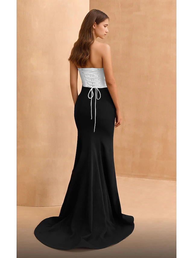 Elegant Strapless Black&White Mermaid Evening Dress SF576