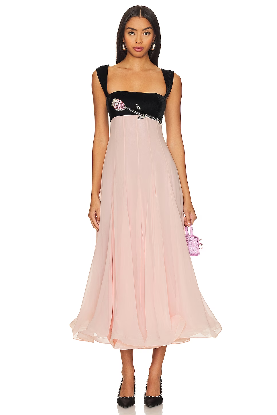 Luxury Beaded Pink Ruffles Chiffon Evening Dress SF195