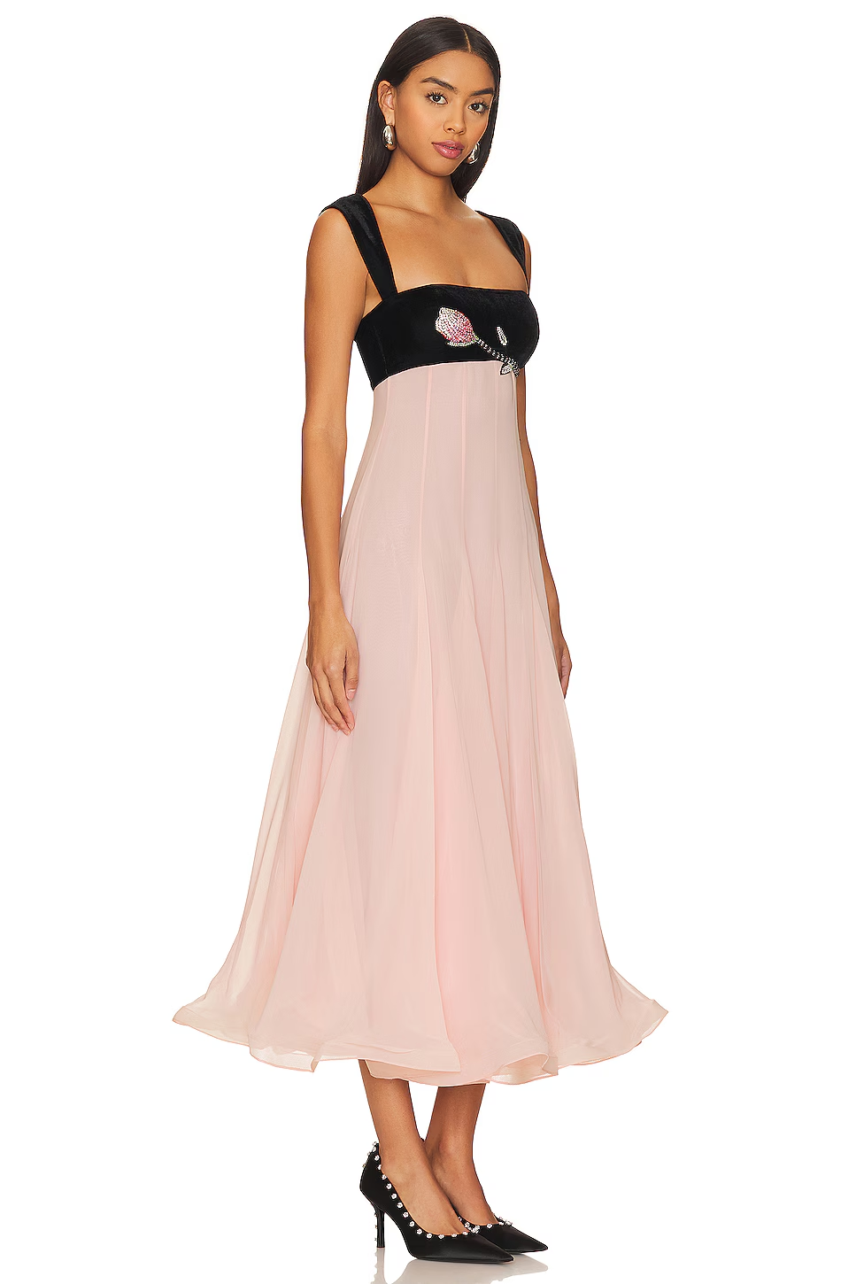 Luxury Beaded Pink Ruffles Chiffon Evening Dress SF195