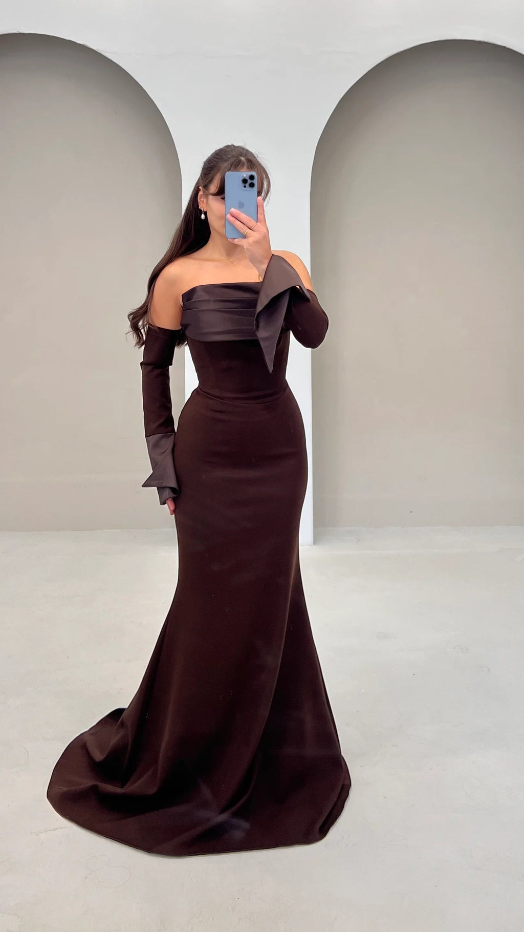 Elegant Strapless Brown Mermaid Satin Evening Dress SF159